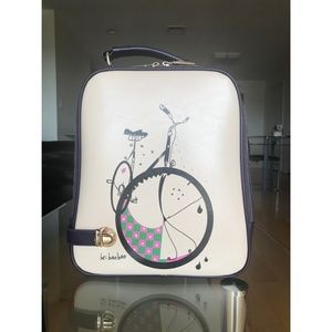 Leather backpack with lovely printing (Dark blue)